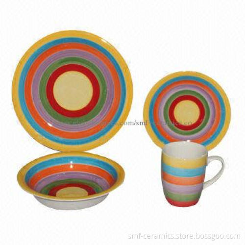 16-piece Stoneware Dinner Set with Hand Painting, Food Safe, Lead-free, Customized Designs Welcomed